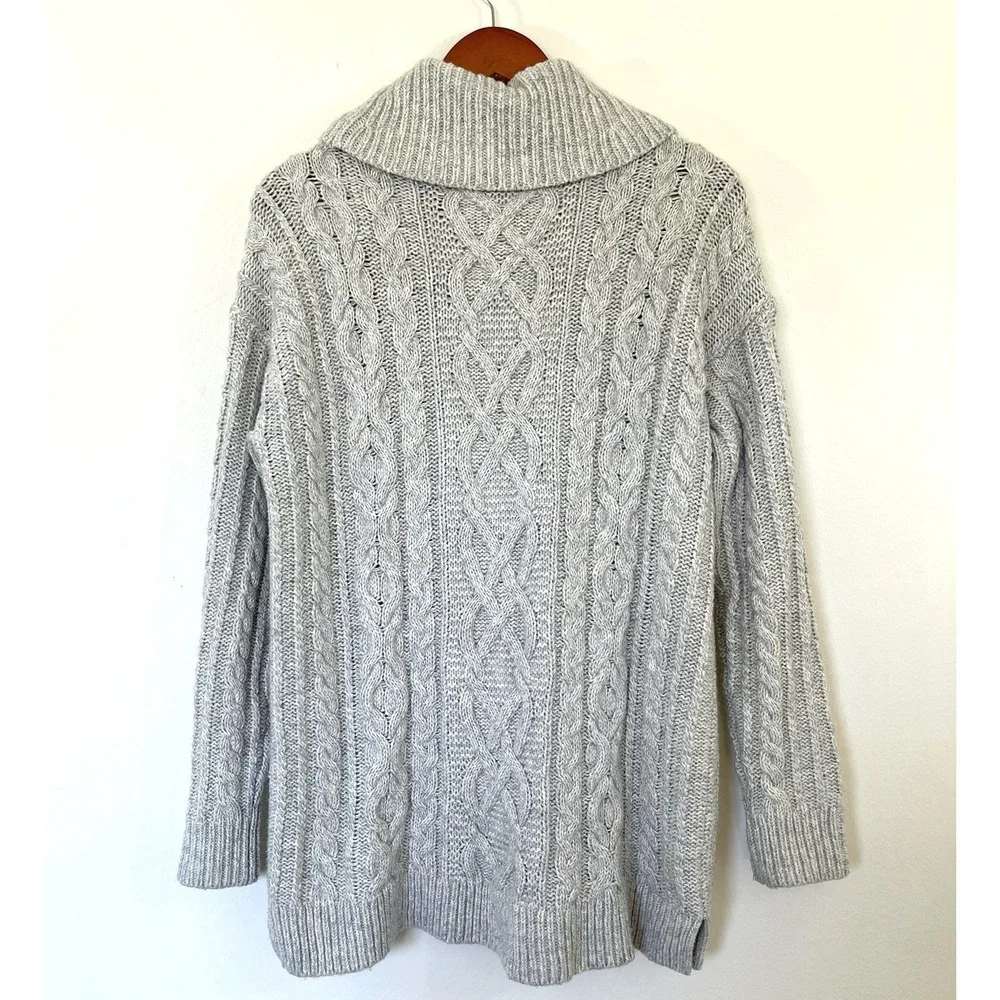 Loft Womens Cable‎ Knit Turtleneck Sweater Size M Gray Wool Cotton Fisherman